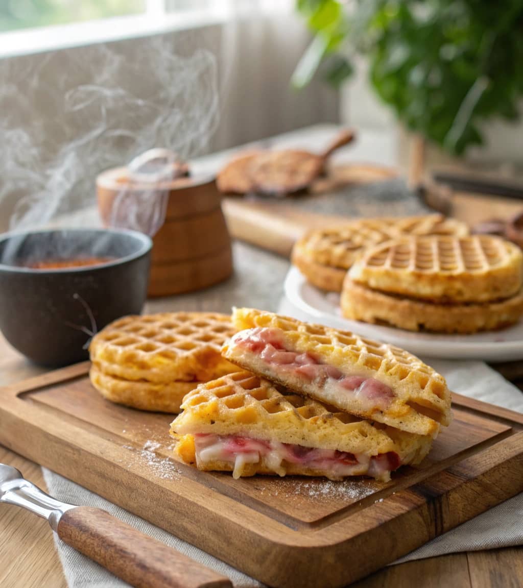 crispy-keto-chaffles-on-a-wooden-board--golden-che