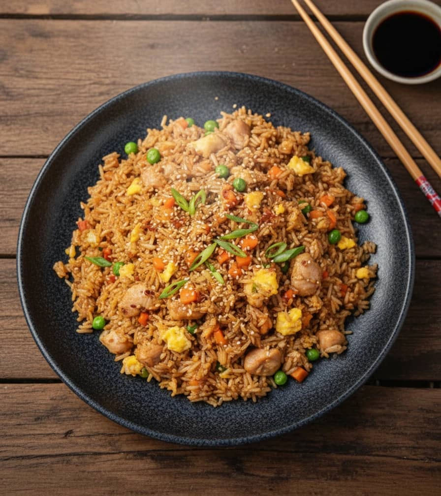 Stekt ris med kylling og grønnsaker