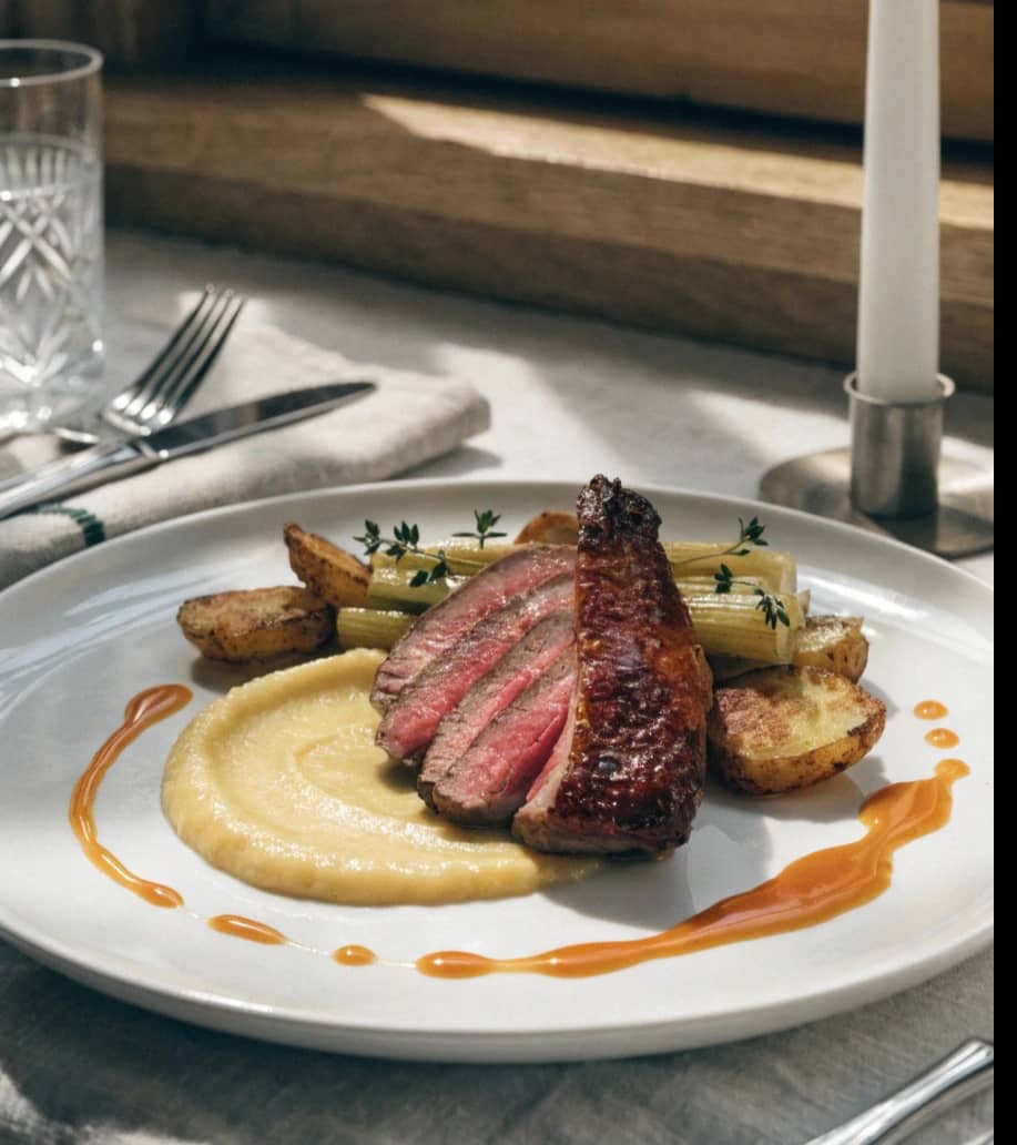 a-gourmet-plated-duck-breast-sliced-medium-rare-wi