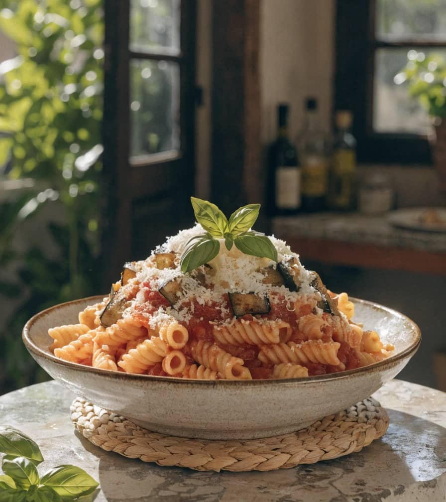 authentic-sicilian-pasta-alla-norma-served-in-a-ru