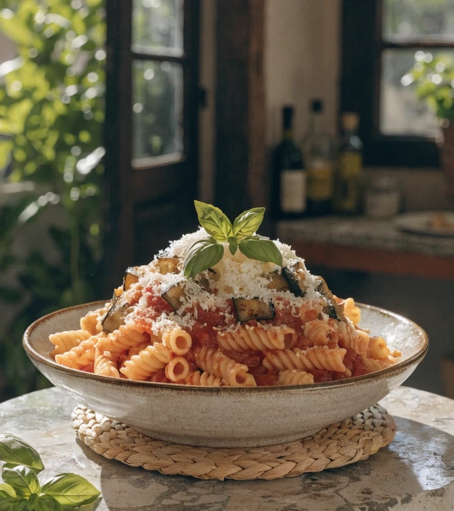 authentic-sicilian-pasta-alla-norma-served-in-a-ru