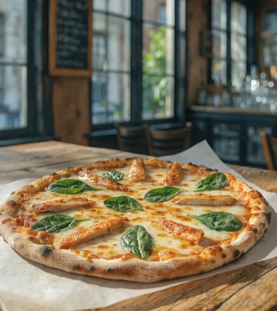 rustic-thin-crust-chicken-pizza-on-parchment-paper