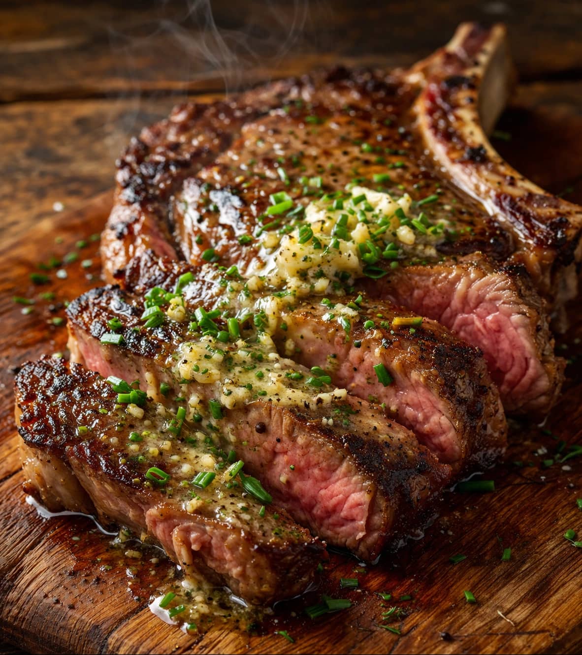 Steak slices with garlic herb butter