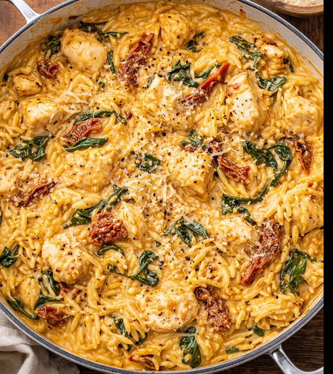 Creamy chicken and spinach orzo skillet