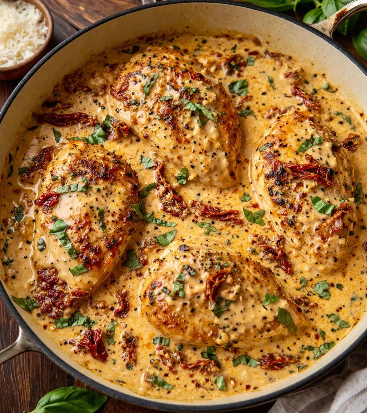 Creamy chicken skillet with herbs