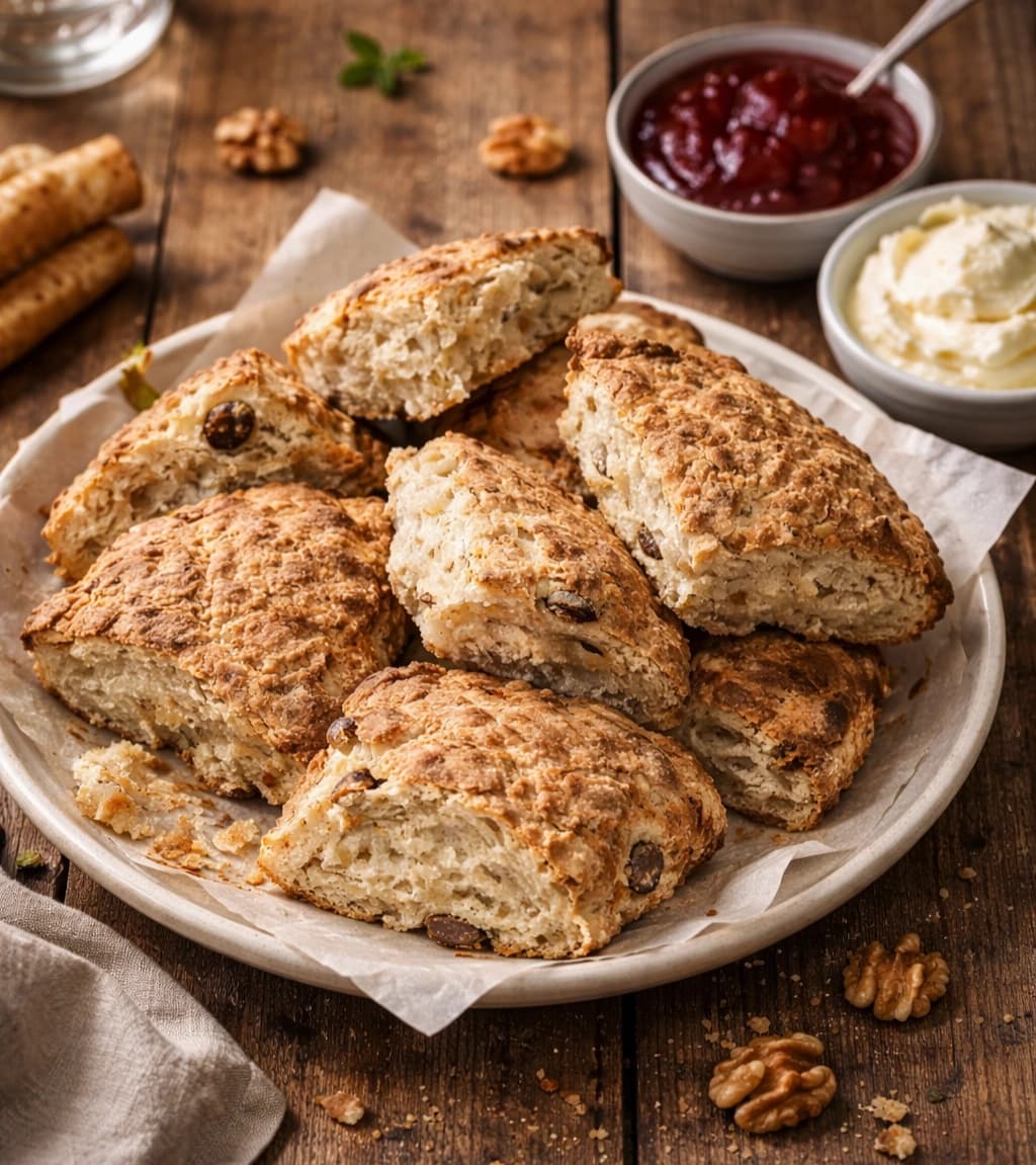 Valnøttscones med honning og rosiner