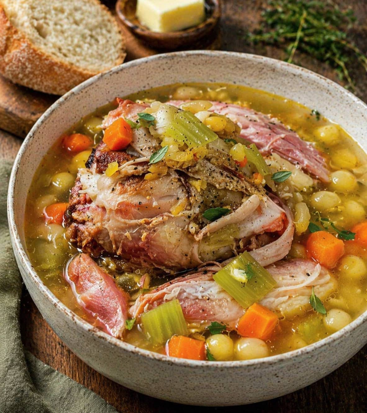 Gul ertesuppe med salt svineknoke