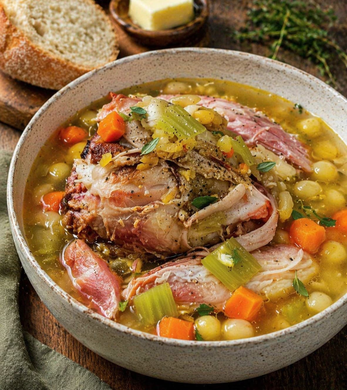 Gul ertesuppe med salt svineknoke