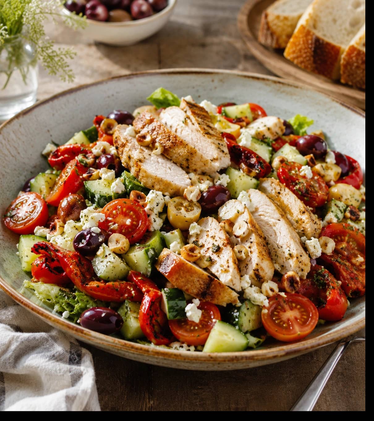 Fargerik kyllingsalat med feta og honningdressing