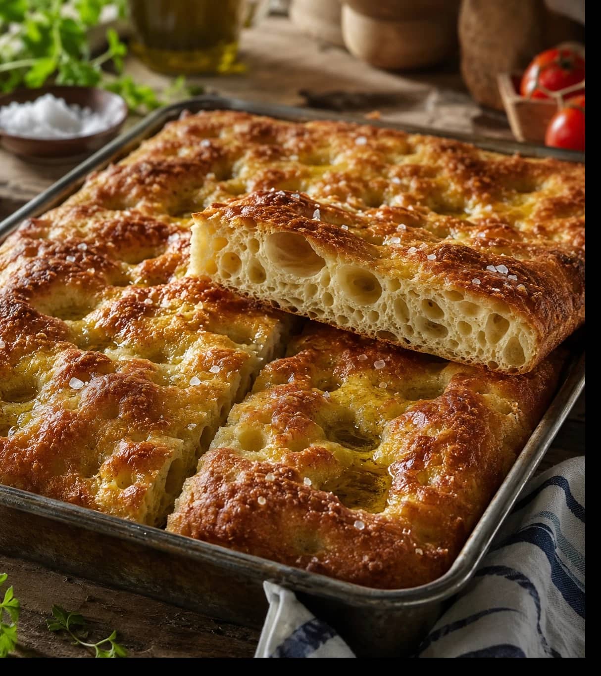Focaccia med sprø skorpe og luftig krumme