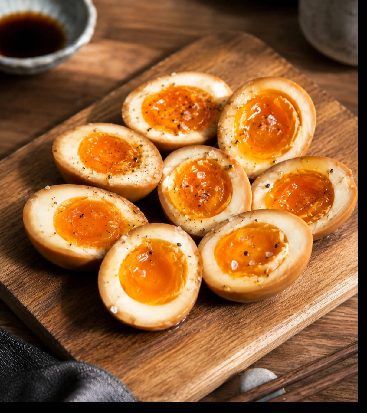 Soyamarinerte bløtkokte egg