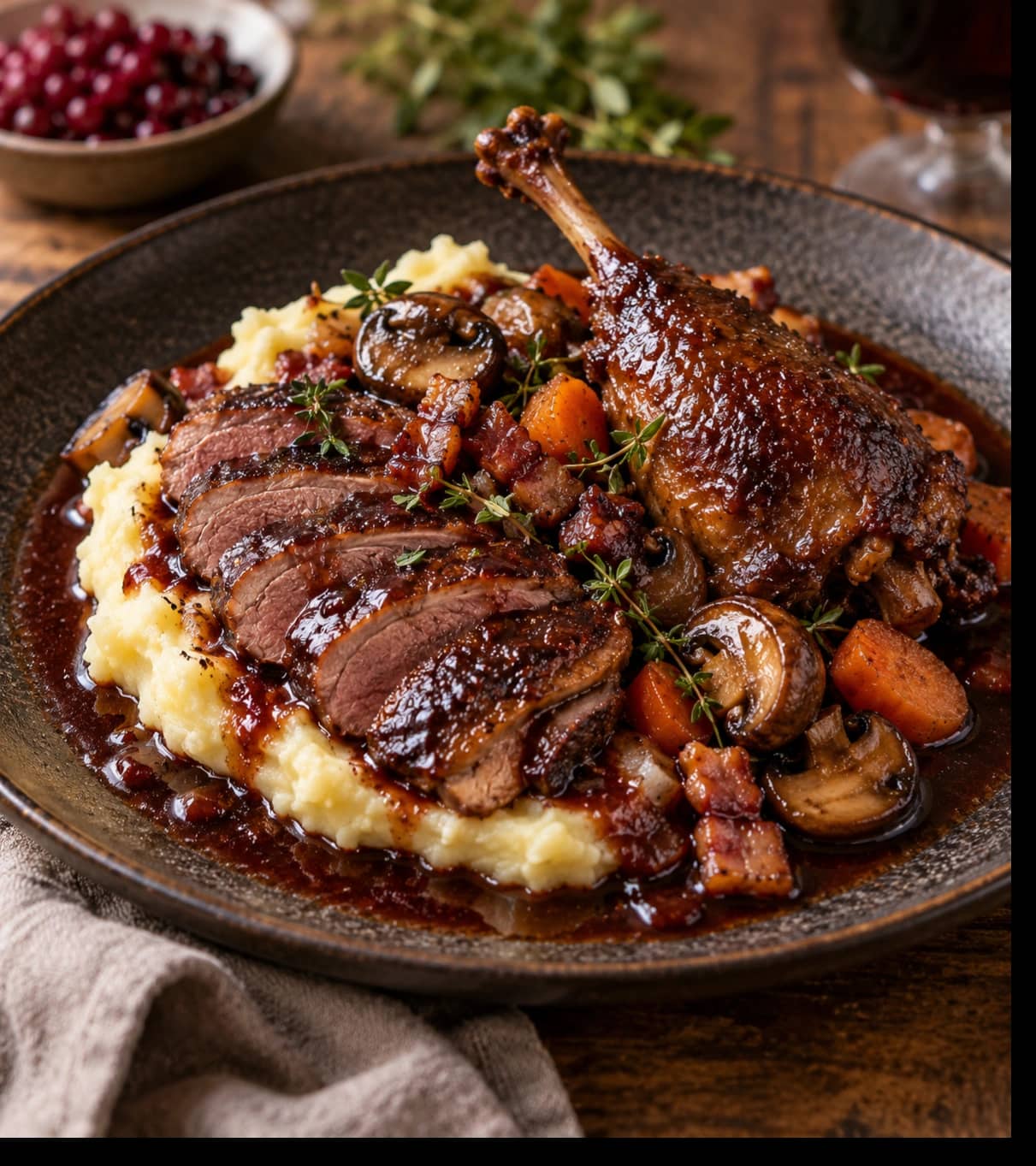 Rustic Braised Game with Mashed Potatoes