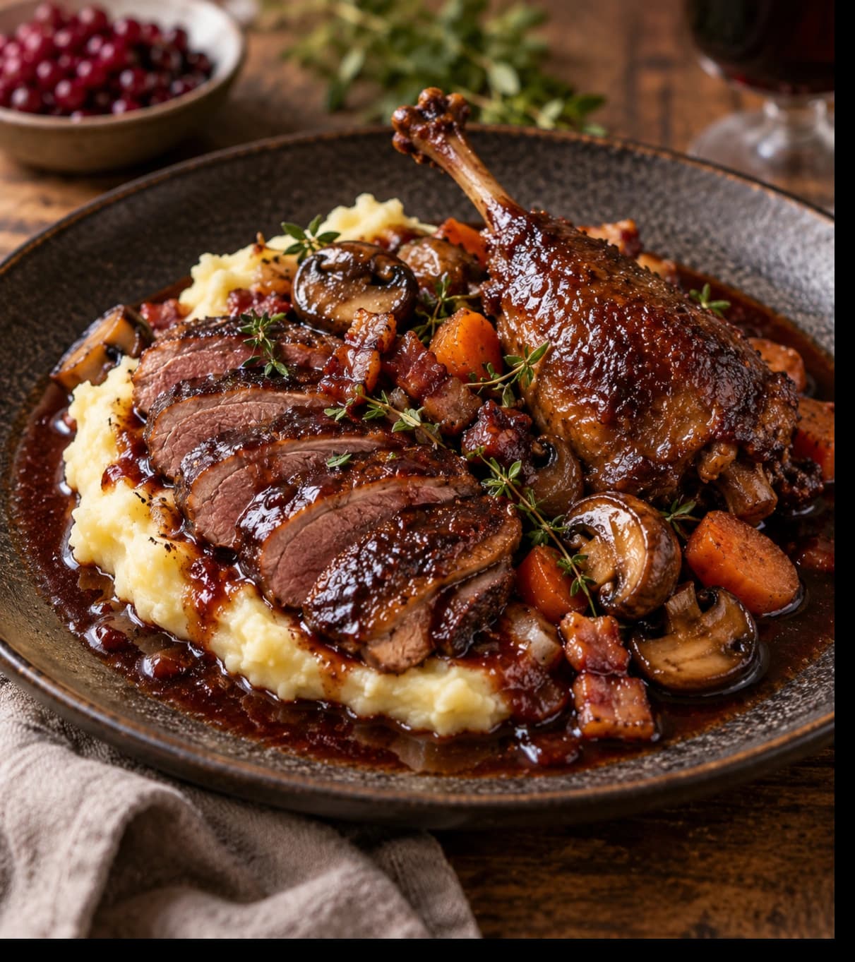 Rustic Braised Game with Mashed Potatoes