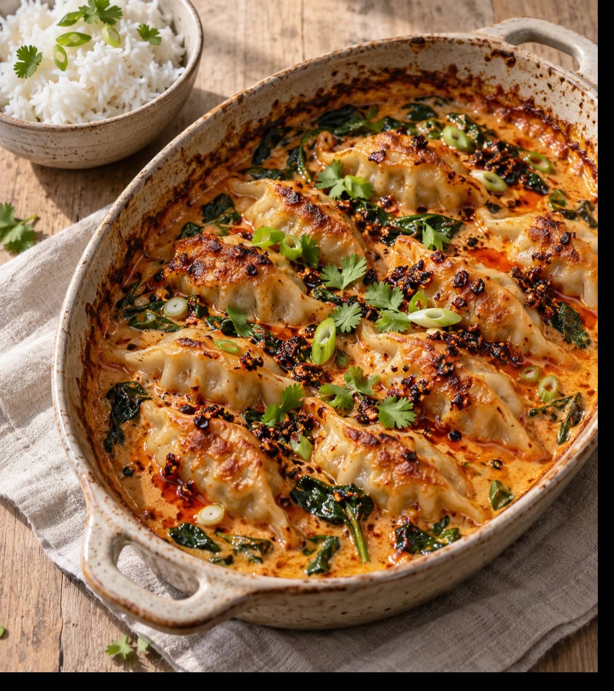 Spicy Creamy Dumplings with Rice