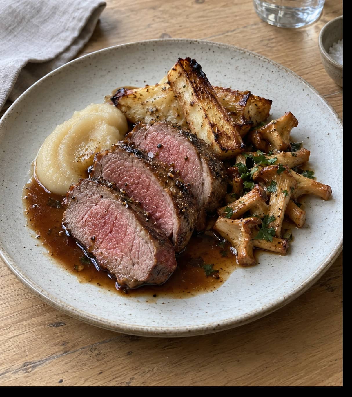 Rustic Roasted Meat with Mushrooms and Purée