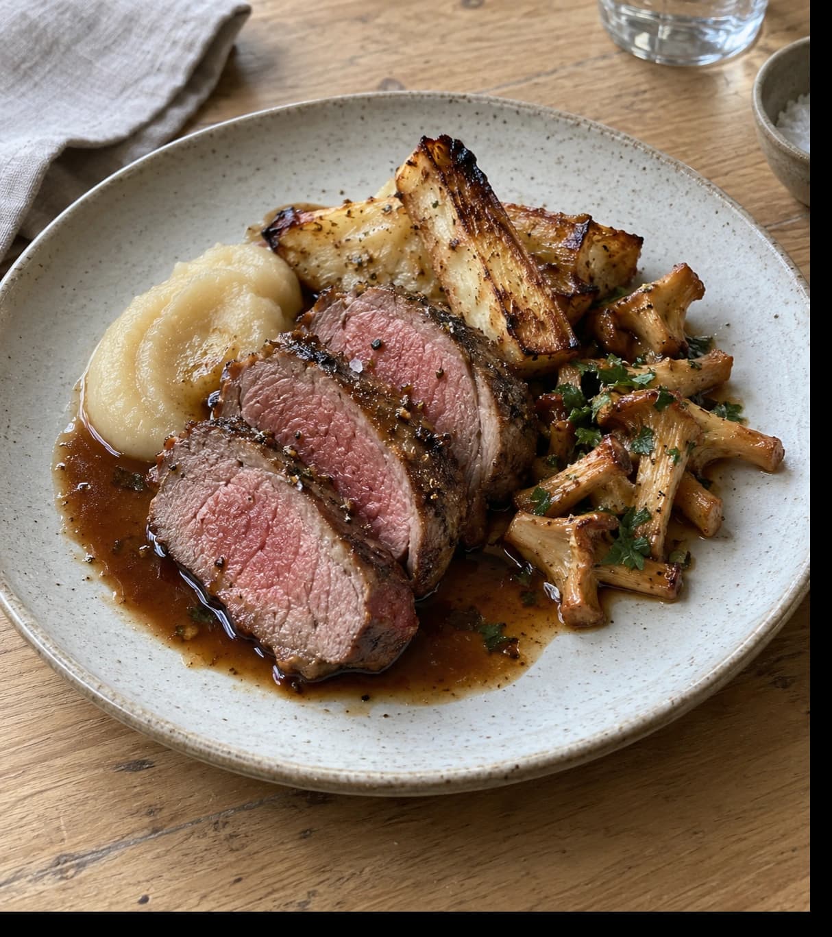 Rustic Roasted Meat with Mushrooms and Purée