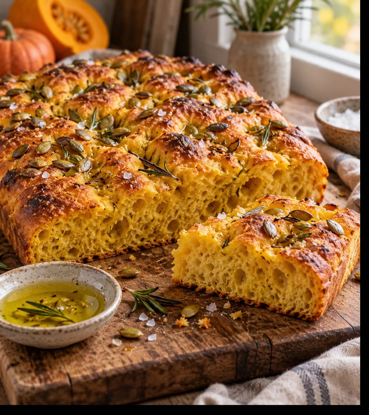 Rustic Pumpkin Focaccia Still Life