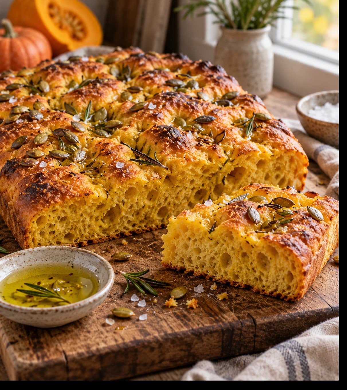 Rustic Pumpkin Focaccia Still Life