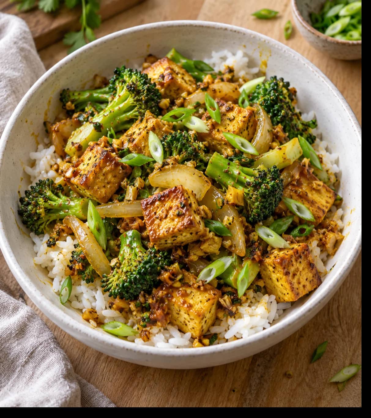 Golden Tofu and Broccoli Rice Bowl