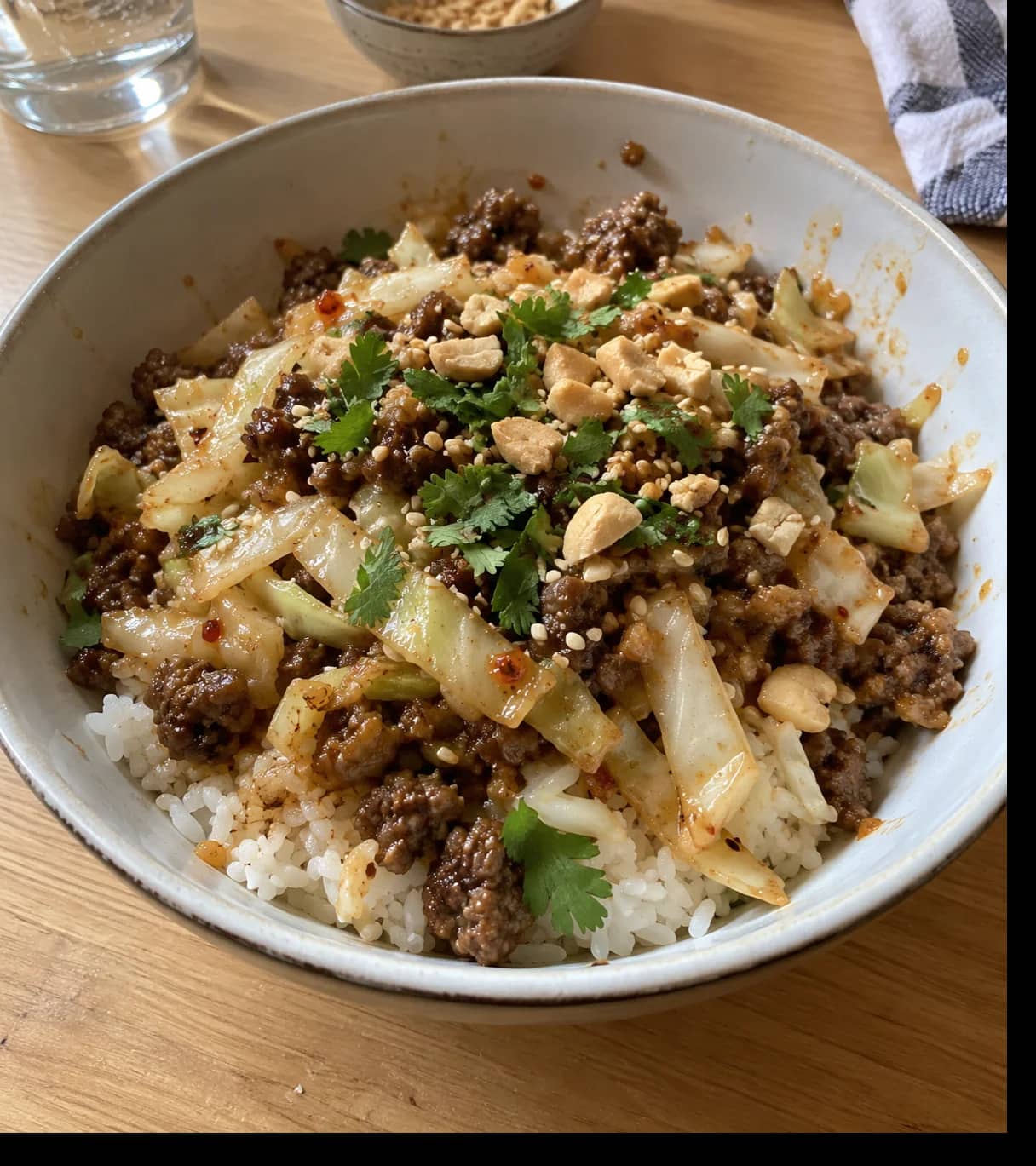 Savory Beef and Cabbage Rice Bowl