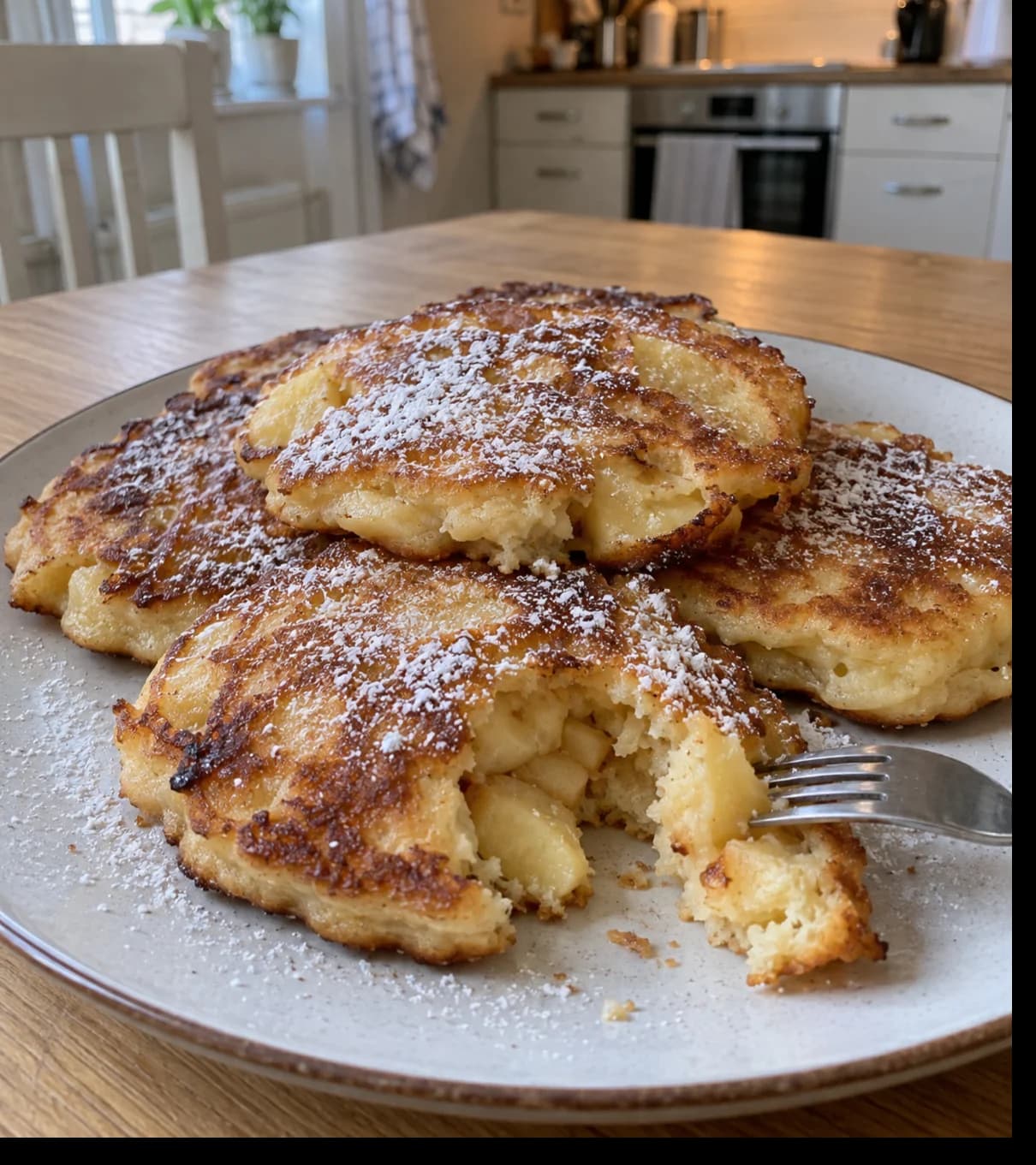 Golden Apple Fritters with Powdered Sugar