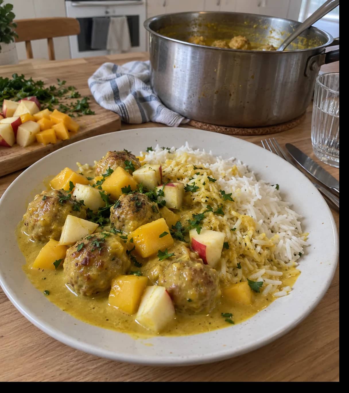 Creamy Curry Meatballs with Rice