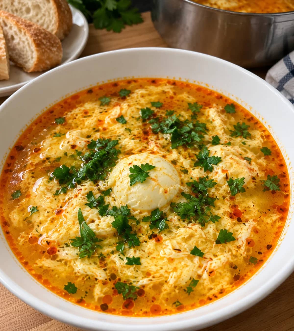 Hungarian Egg Drop Soup with Parsley