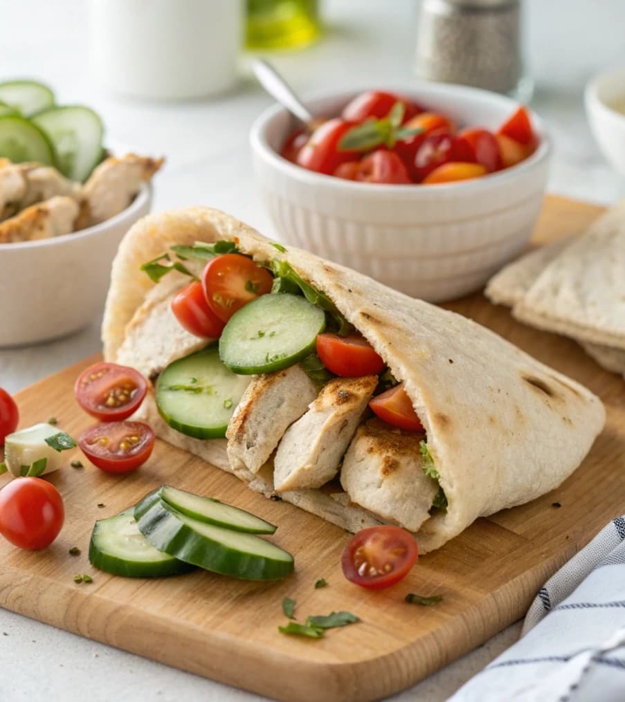 chicken-pita-with-cucumber-and-cherry-tomatos