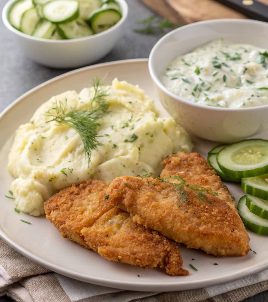 breaded-chicken-with-mashed-potatoes