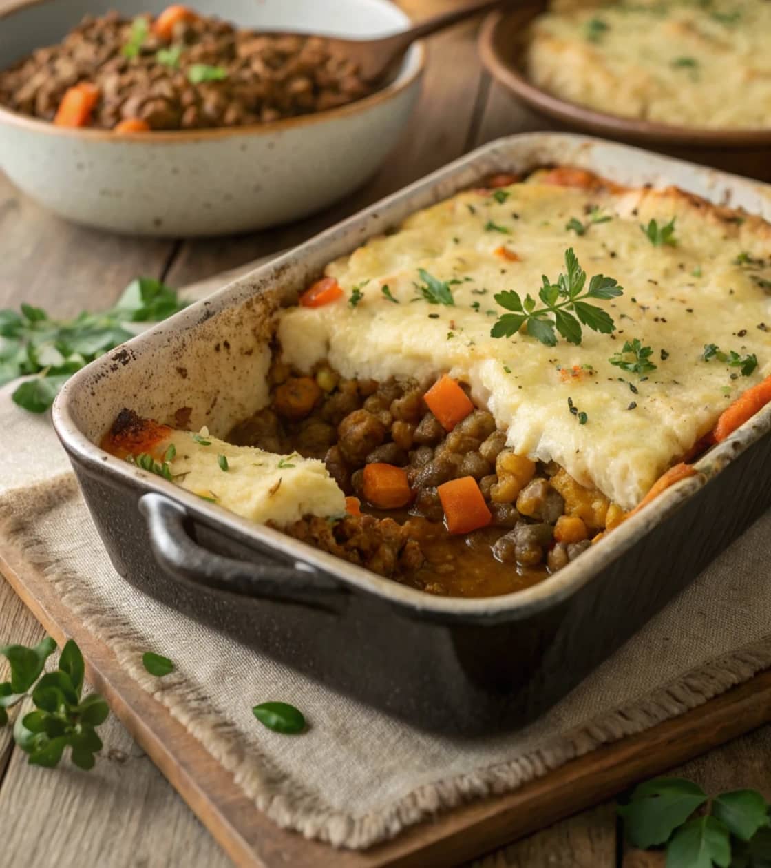 vegetarian-shepherd-s-pie-in-a-rustic-baking-dish