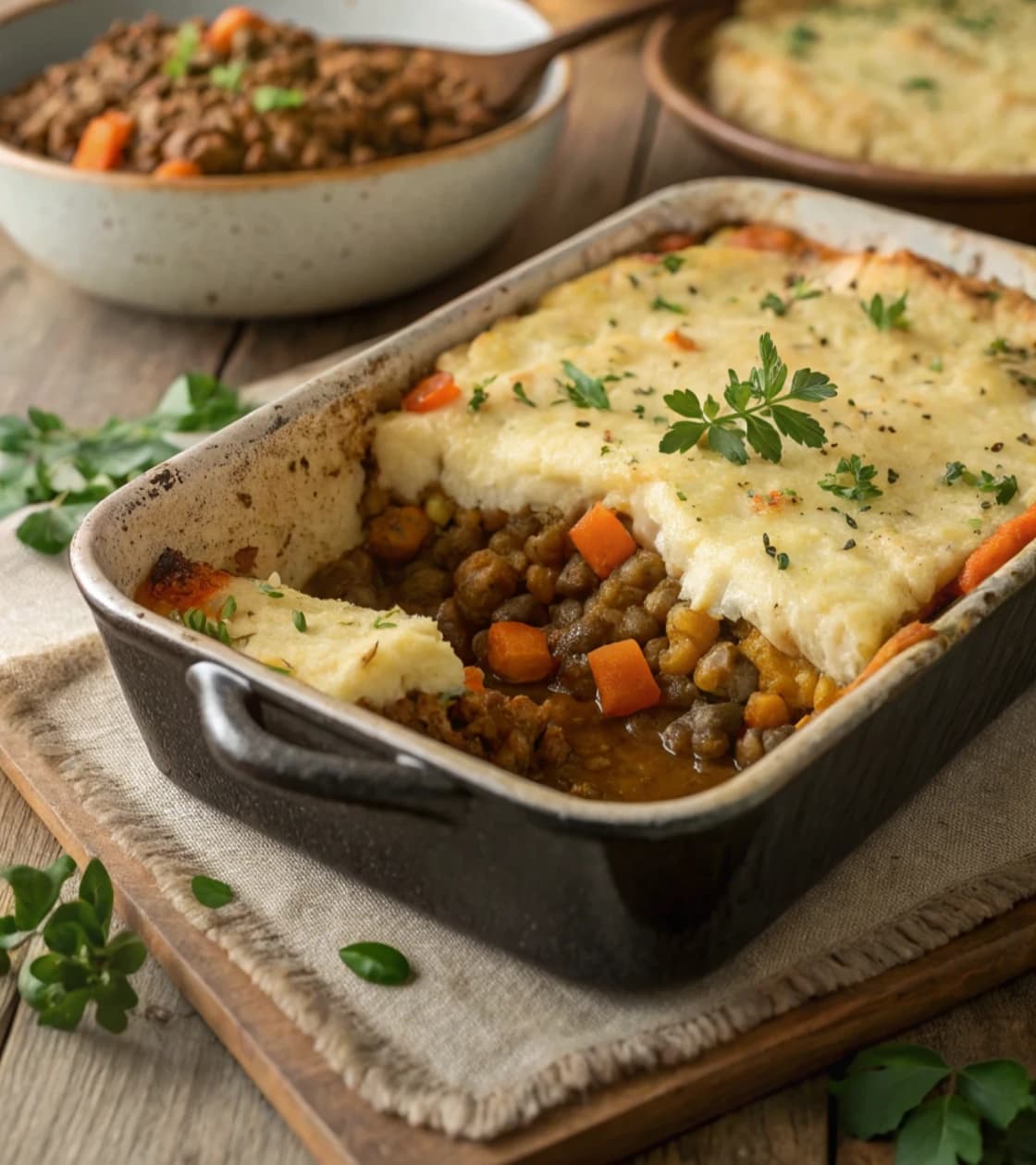 vegetarian-shepherd-s-pie-in-a-rustic-baking-dish