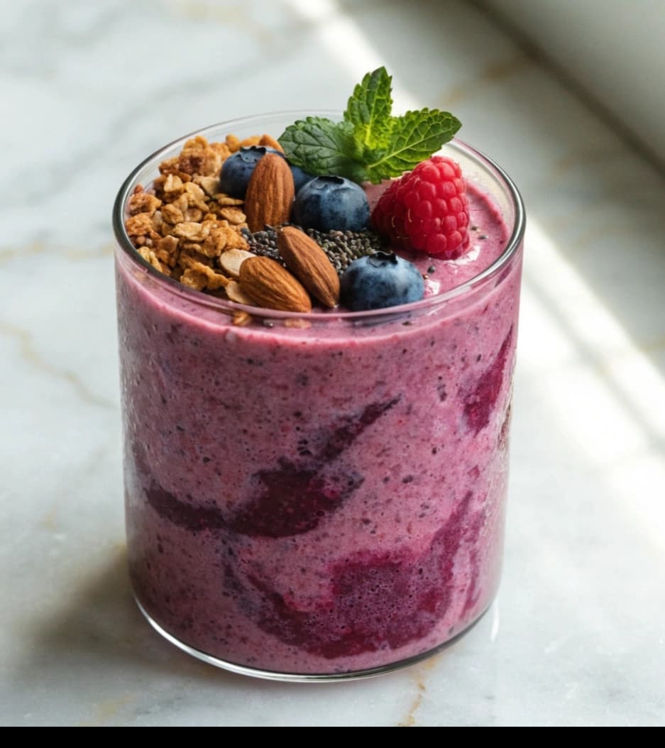 close-up-of-a-thick-berry-smoothie-in-a-clear-glas