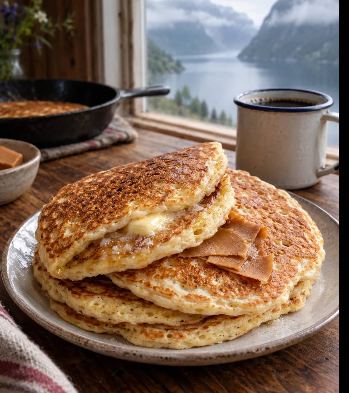 Koselig pannekakefrokost med fjordutsikt